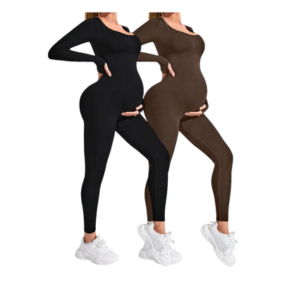 Maternity Long Sleeve Square Neck Jumpsuit