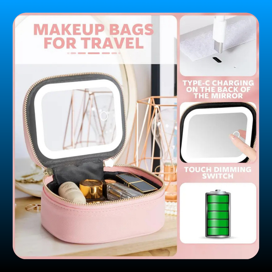 Small Makeup Bag Travel Train Case with Mirror and Light