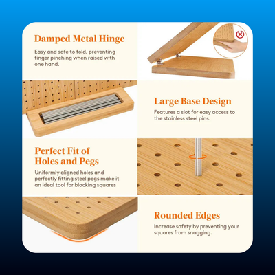 Bamboo Crochet Blocking Board with Stackable Pegs & Long Steel Pins