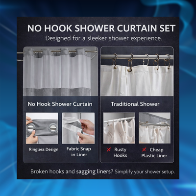 No Hook Shower Curtain with Snap in Liner (72''W x 75''H)