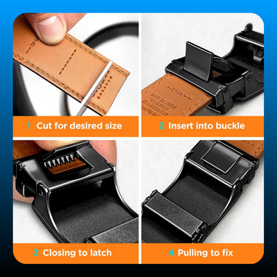 Trimmable Men's Leather Ratchet Easy Release Belt