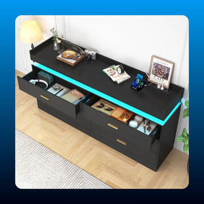 Six Drawer Dresser with LED and Outlets