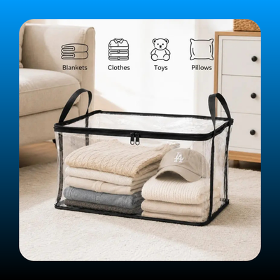 Large Transparent Plastic Storage Box with Zipper Flip Lid