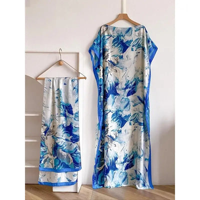 Women's Colorblock Print Long Length Relaxed Fit Scarf-Poncho Set