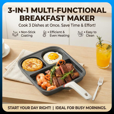 Multi-Section Breakfast Griddle with Glass Lid