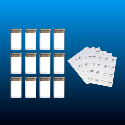 Airtight Square Glass Spice Jars with Lids