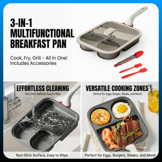 Multi-Section Breakfast Griddle with Glass Lid