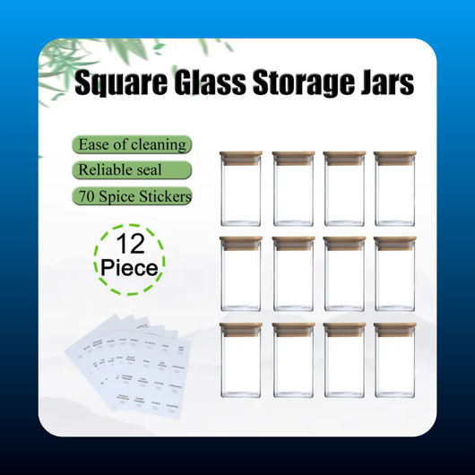 Airtight Square Glass Spice Jars with Lids