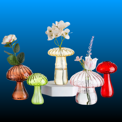 Mini Cute Hydroponic Indoor Mushroom Glass Flower Vase