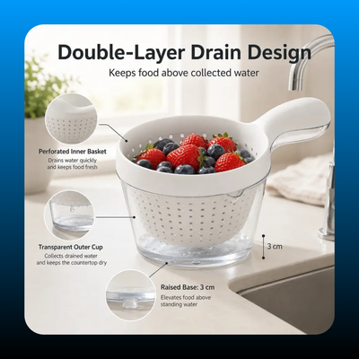 Double-Layer Fruit Drainer Basket with Handle