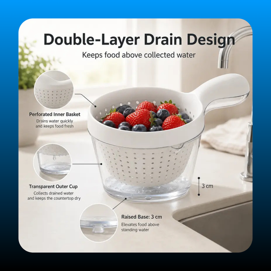 Double-Layer Fruit Drainer Basket with Handle