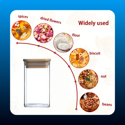 Airtight Square Glass Spice Jars with Lids