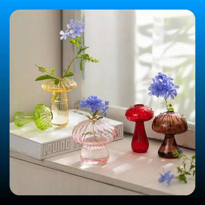 Mini Cute Hydroponic Indoor Mushroom Glass Flower Vase