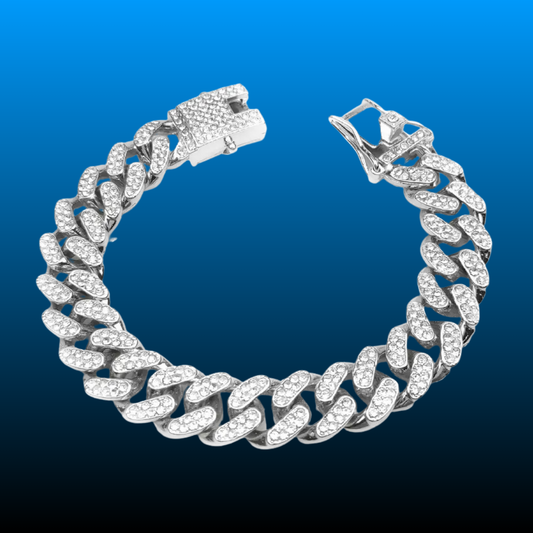 Silver Dog Chain Collar Diamond Cuban Link