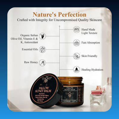 Organic Grass-Fed Beef Tallow Balm with Raw Honey