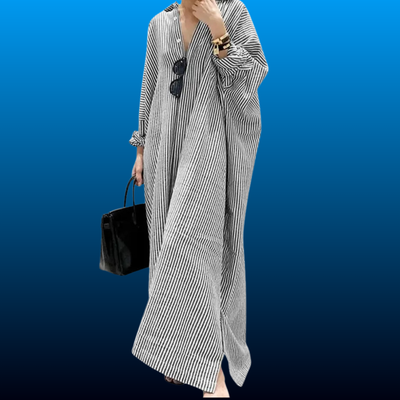 Striped Cotton Caftan Maxi Dress