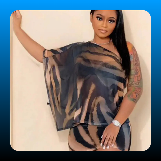 Women's Fashion Animal Print Shawl Top & Short Skirt Set