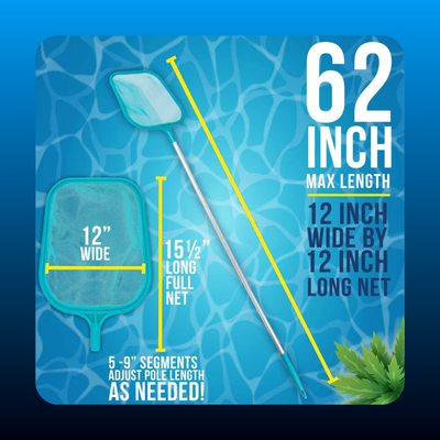Swimming Pool 5 Foot Leaf Skimmer Net with 5 Aluminum Pole Sections