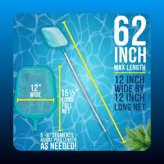 Swimming Pool 5 Foot Leaf Skimmer Net with 5 Aluminum Pole Sections