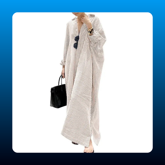Striped Cotton Caftan Maxi Dress