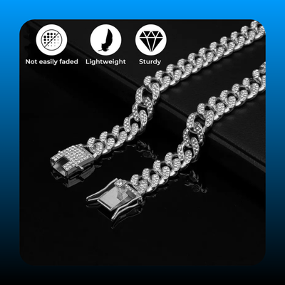 Silver Dog Chain Collar Diamond Cuban Link