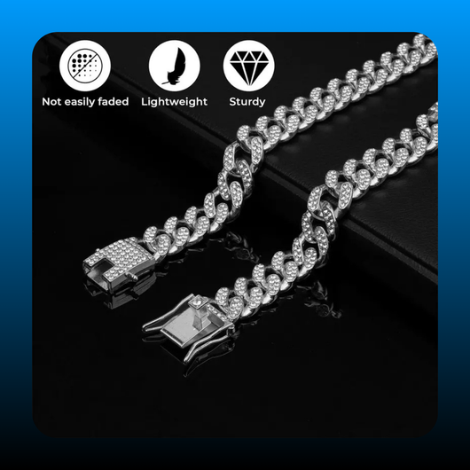 Silver Dog Chain Collar Diamond Cuban Link