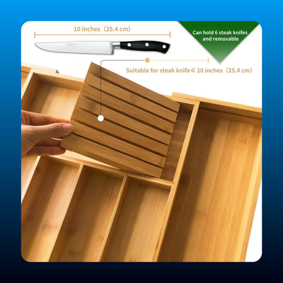 Expandable Bamboo Silverware Drawer Organizer