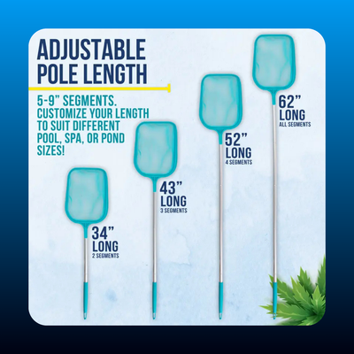 Swimming Pool 5 Foot Leaf Skimmer Net with 5 Aluminum Pole Sections