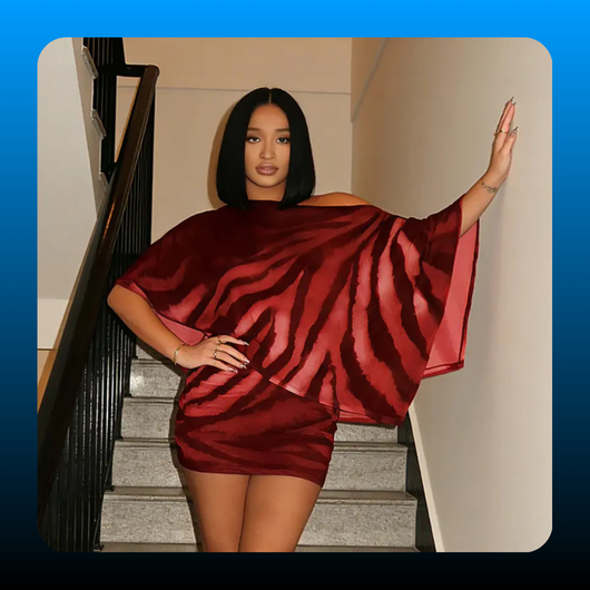 Women's Fashion Animal Print Shawl Top & Short Skirt Set