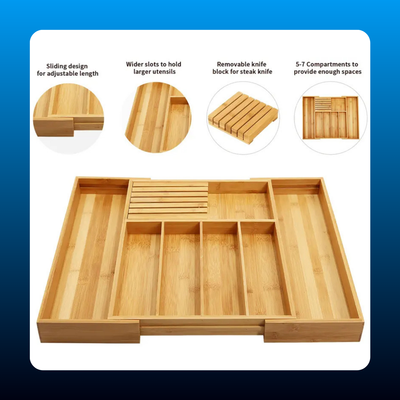 Expandable Bamboo Silverware Drawer Organizer