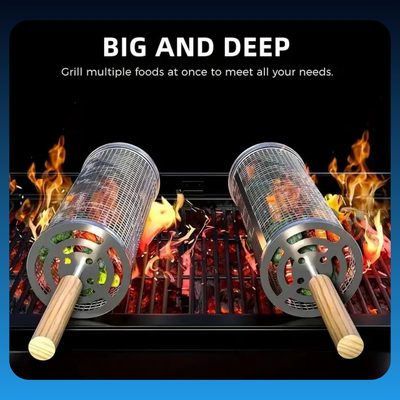 Stainless Steel Barbecue Basket with Wooden Handle