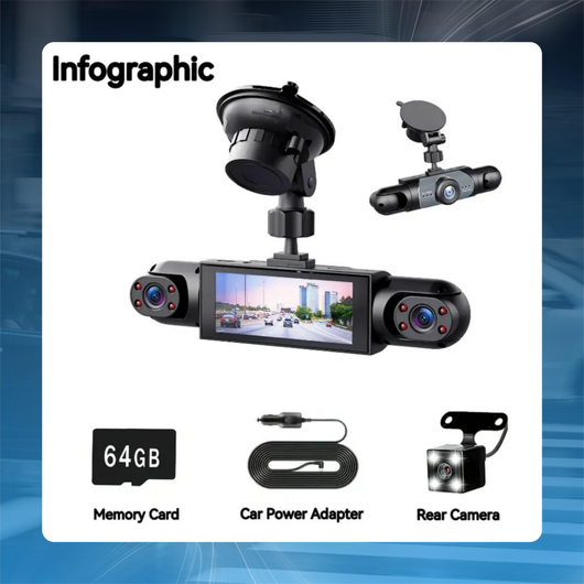 4-Channel Car Dash Cam with Night Vision