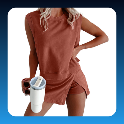 Women’s Cotton Tank Top & Split Athletic Skirt Set
