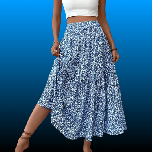 Women's Summer Vacation Style Ruffle Hem Floral Long Skirt