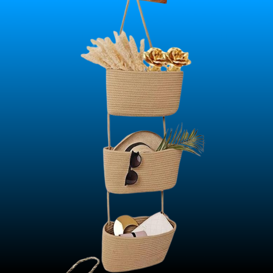 Woven Cotton 3-Tier Over the Door Basket