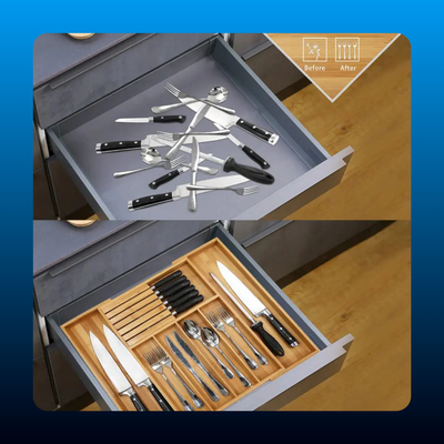 Expandable Bamboo Silverware Drawer Organizer