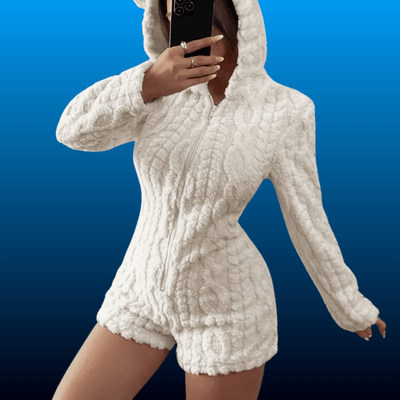 Teddy Bear Hooded Fleece Romper