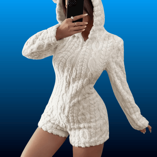 Teddy Bear Hooded Fleece Romper