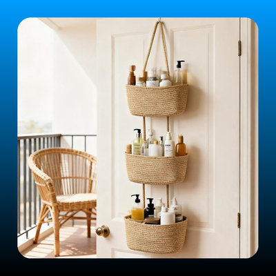 Woven Cotton 3-Tier Over the Door Basket