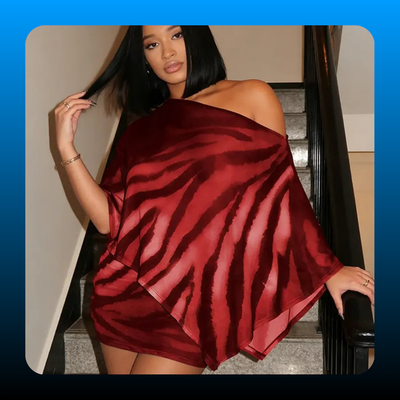 Women's Fashion Animal Print Shawl Top & Short Skirt Set