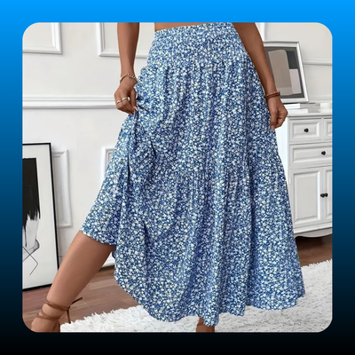 Women's Summer Vacation Style Ruffle Hem Floral Long Skirt