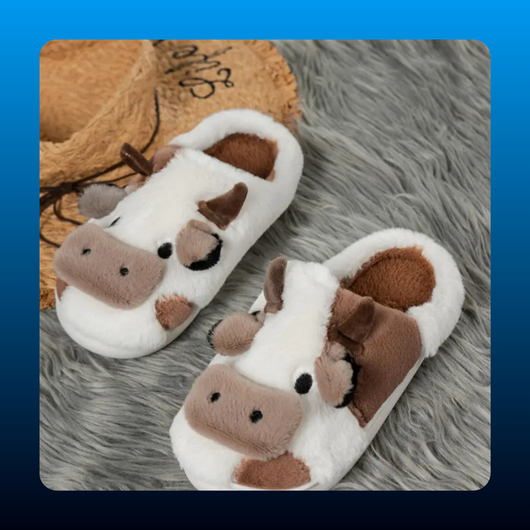 Fluffy Cow Face Slippers