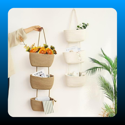 Woven Cotton 3-Tier Over the Door Basket