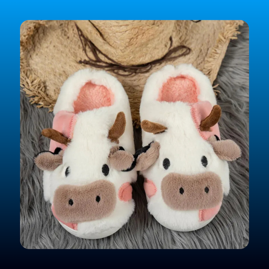 Fluffy Cow Face Slippers