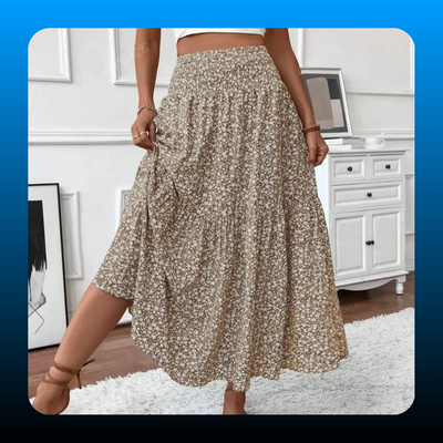 Women's Summer Vacation Style Ruffle Hem Floral Long Skirt