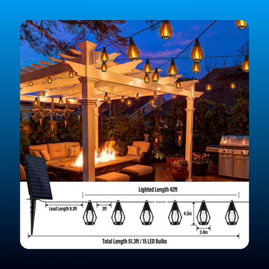 Solar Flame Effect String Lights (15 Bulbs)