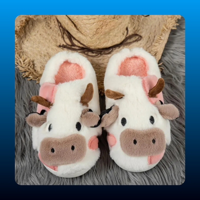 Fluffy Cow Face Slippers