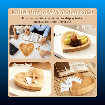 Wooden Heart Prayer Bowl with Cards