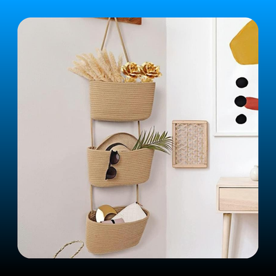 Woven Cotton 3-Tier Over the Door Basket