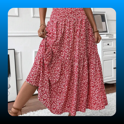 Women's Summer Vacation Style Ruffle Hem Floral Long Skirt